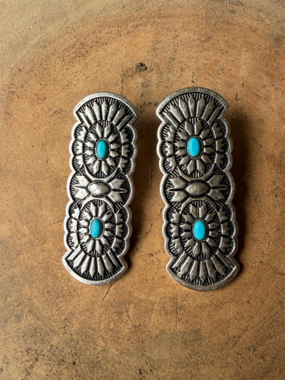 Silver and Turquoise Concho Handmade Earrings